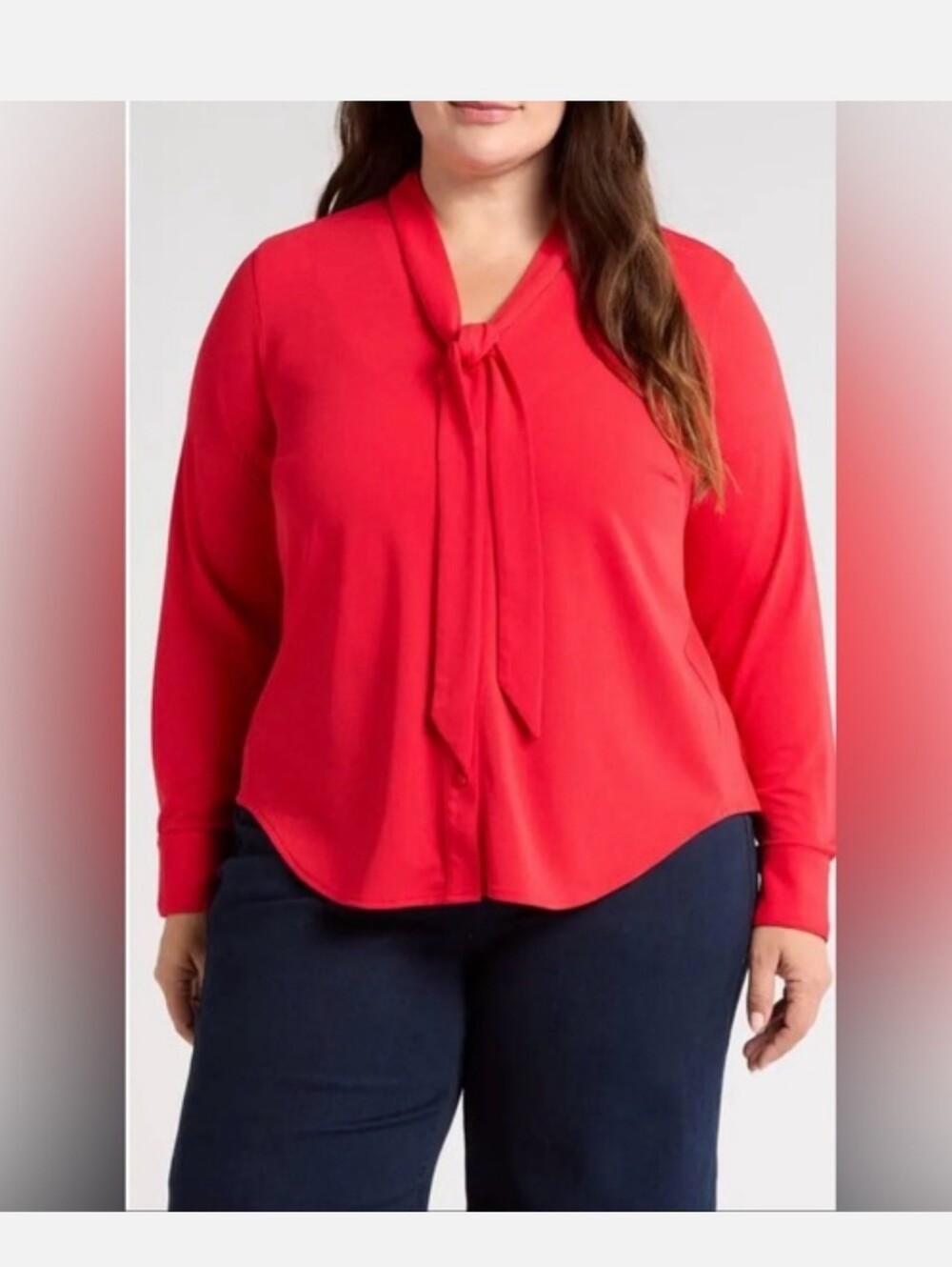 Universal Standard Tess Crepe Tie Neck Top In Vermillion Red Size 26/28